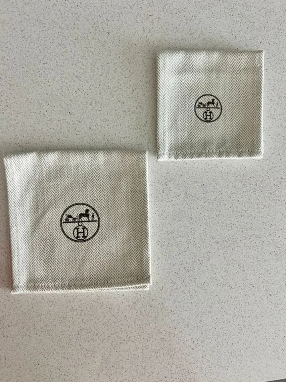 Authentic Hermès Dust Pouch Set Beige Herringbone Cotton Le Duc Logo Jewelry bag